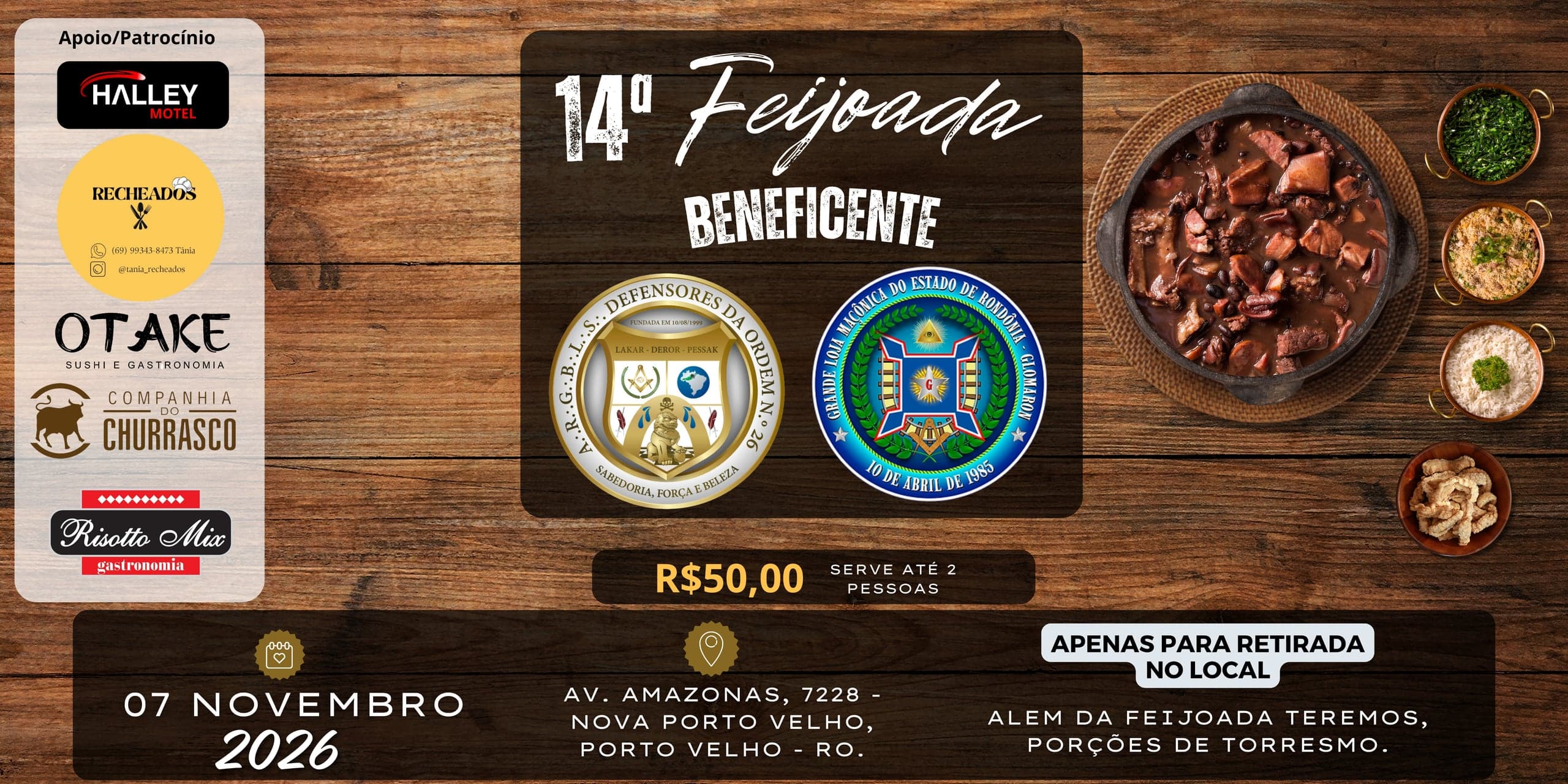 14ª Feijoada Beneficente — 07 de novembro de 2026, apenas para retirada no local